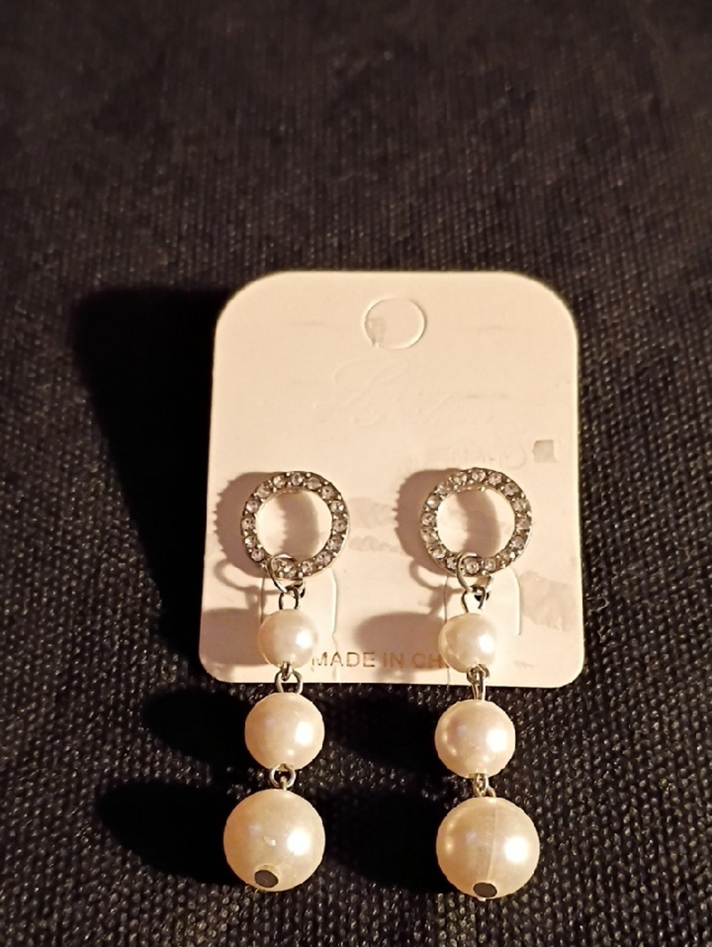 Pearl Drop Dangle Earrings with Crystal Circle Accent - White